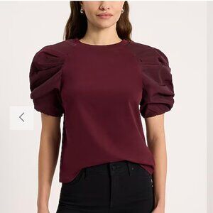 Express Crew Neck Taffeta Puff Sleeve Tee Burgundy XL